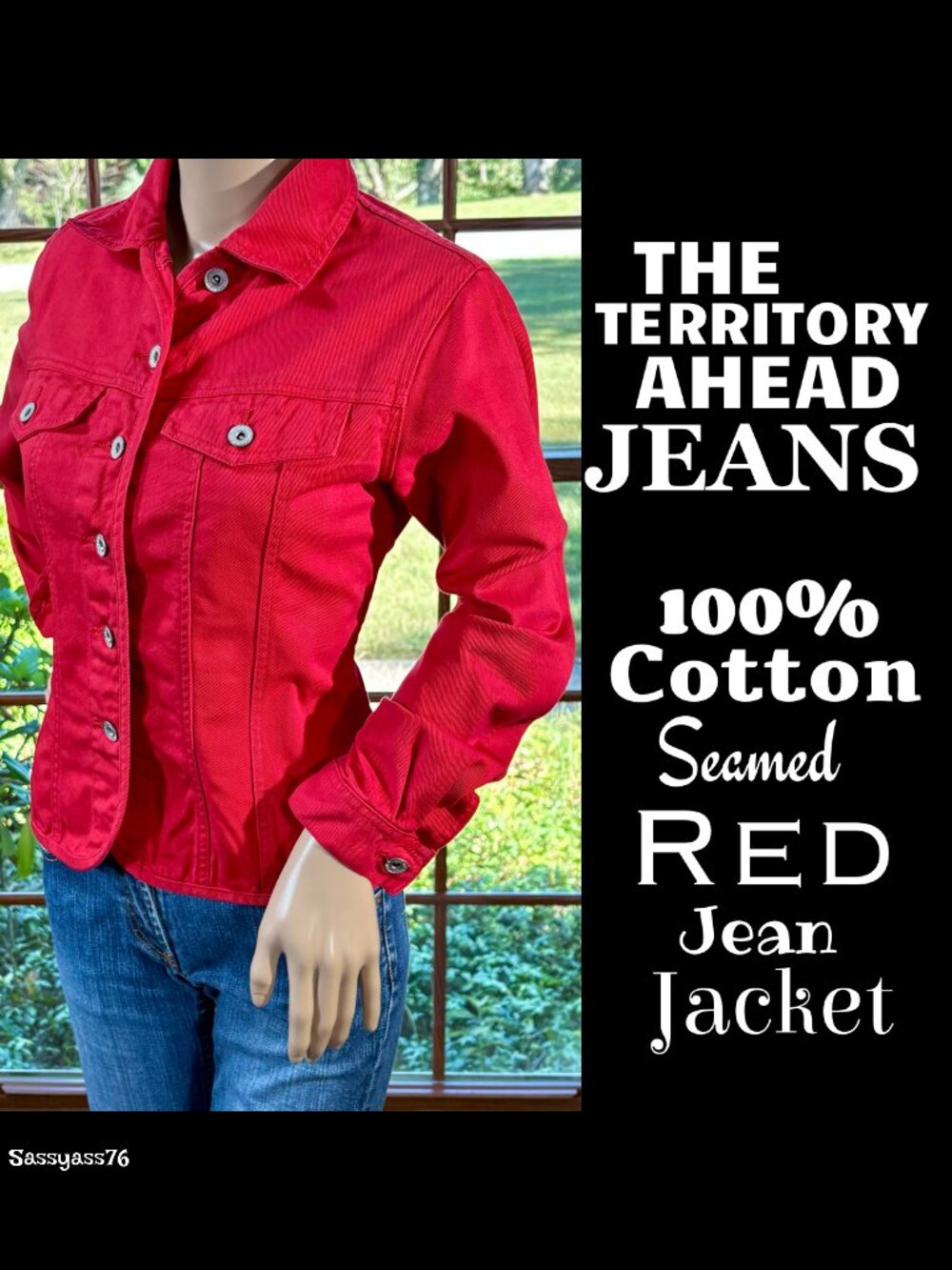 🆕THE TERRITORY AHEAD▪️Red 100% Cotton Seamed Fitted Jean Jacket